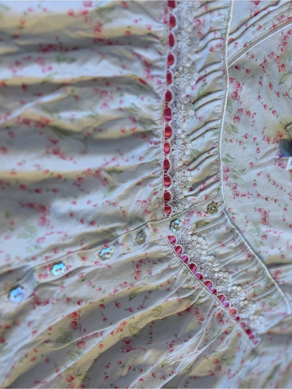 Eileen West Pink & White Floral Lace-Trim Cotton Nightgown / Chemise